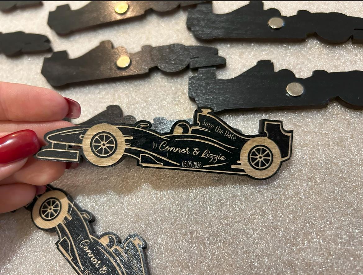 Save The Date Magnet Ferrari F1, Wooden F1 Save The Date Magnets – Race Car Wedding Favor for Guests, Wooden Car-Shaped Magnets, F1 Merch