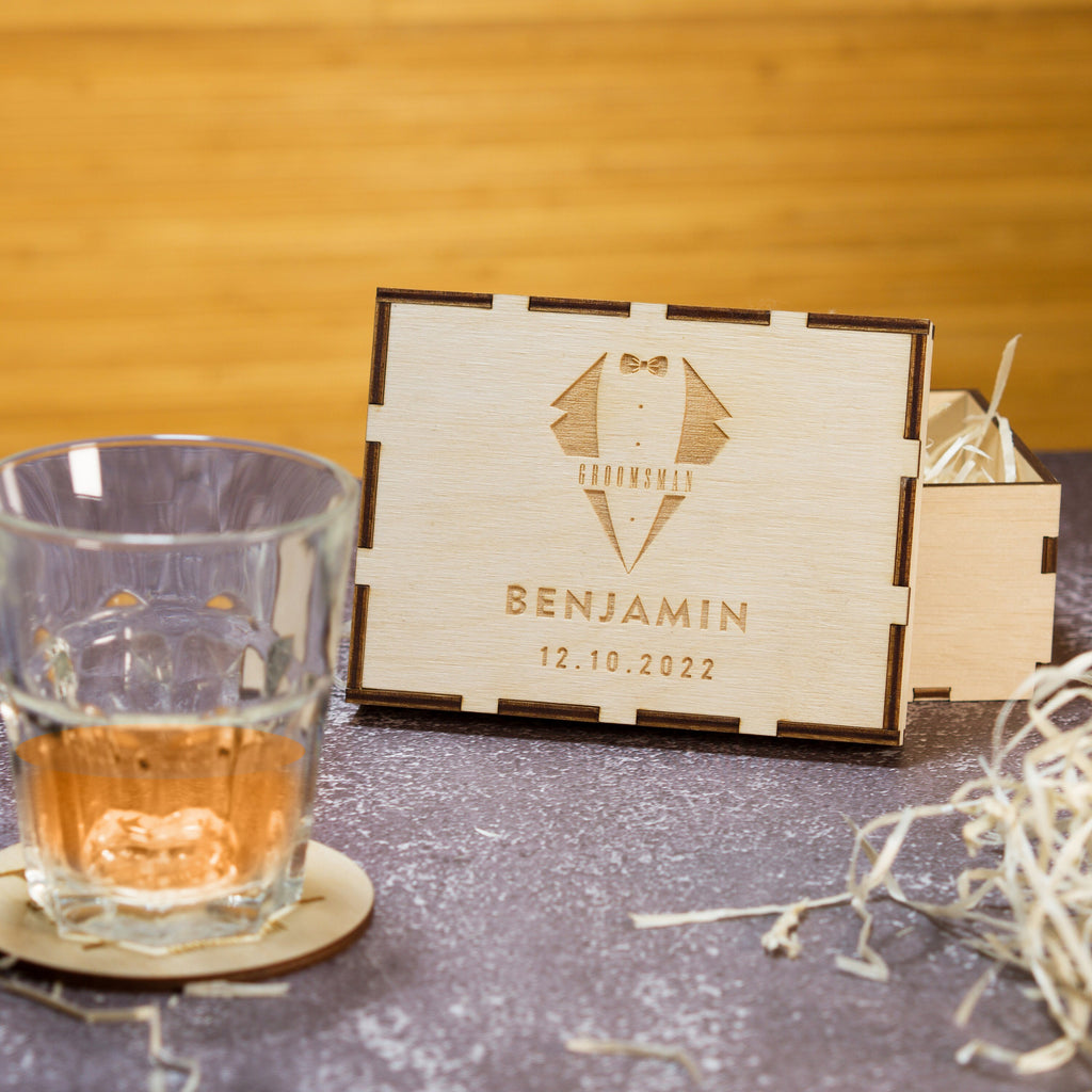 Personalized Groomsmen Gift Box: Engraved Wood Proposal Box