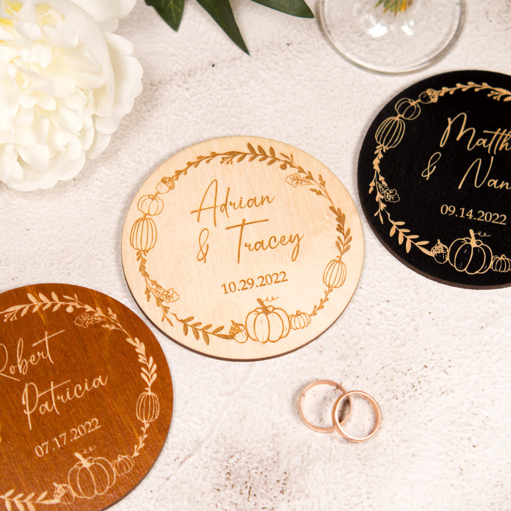 Personalized Wooden Wedding Coasters: Rustic Fall Decor Favors