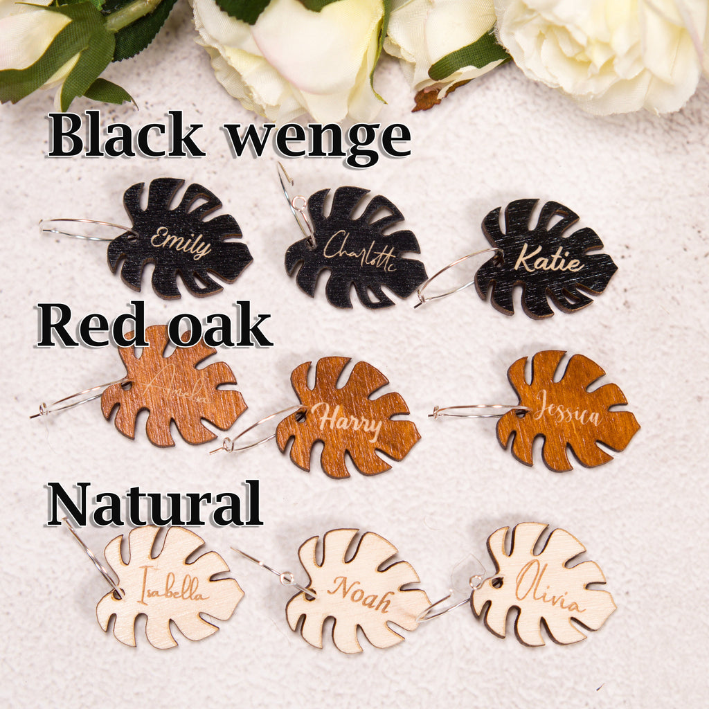 Personalized Monstera Leaf Wine Charms: Tropical Drink Markers