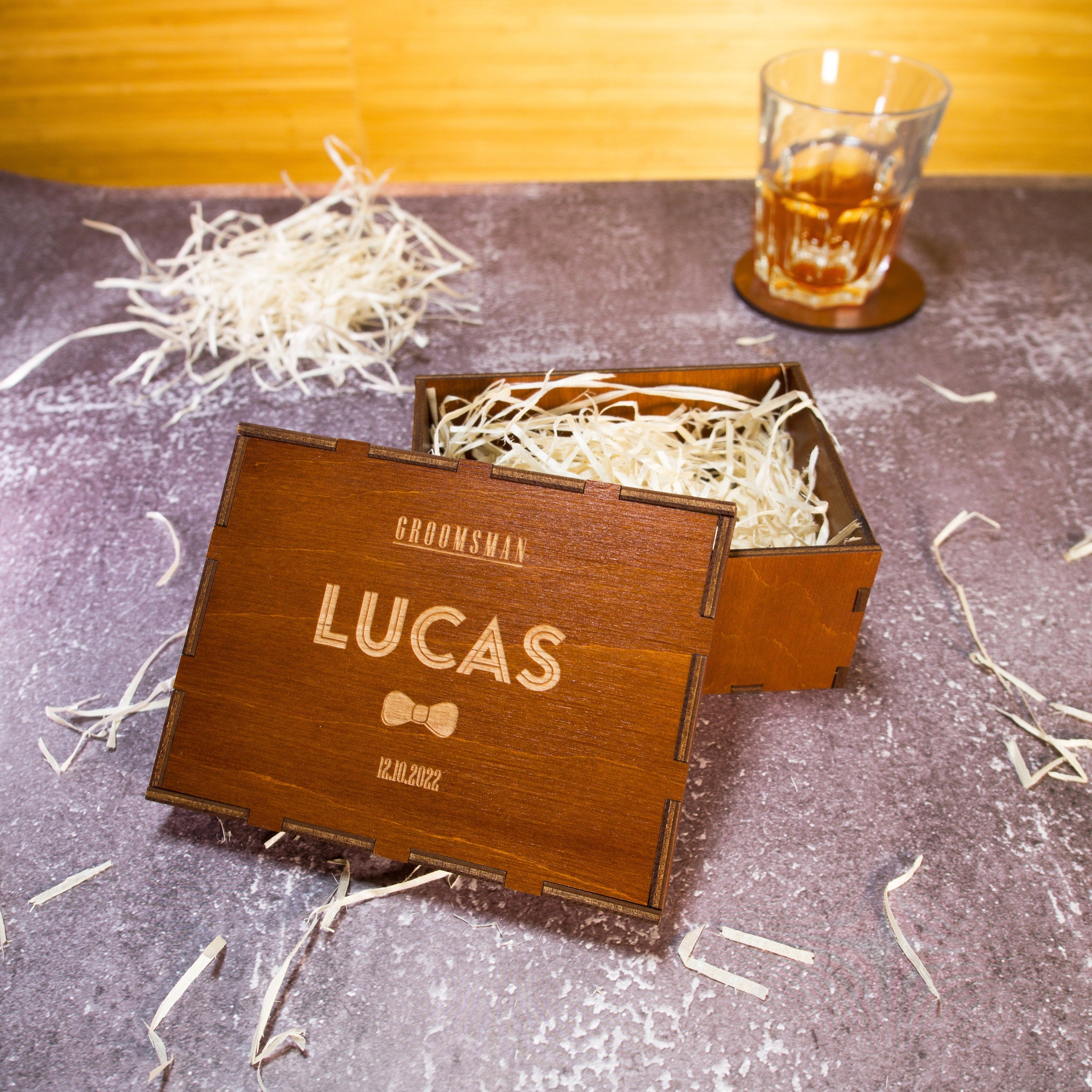 Personalized Groomsmen Gift Box: Engraved Wood Proposal Box