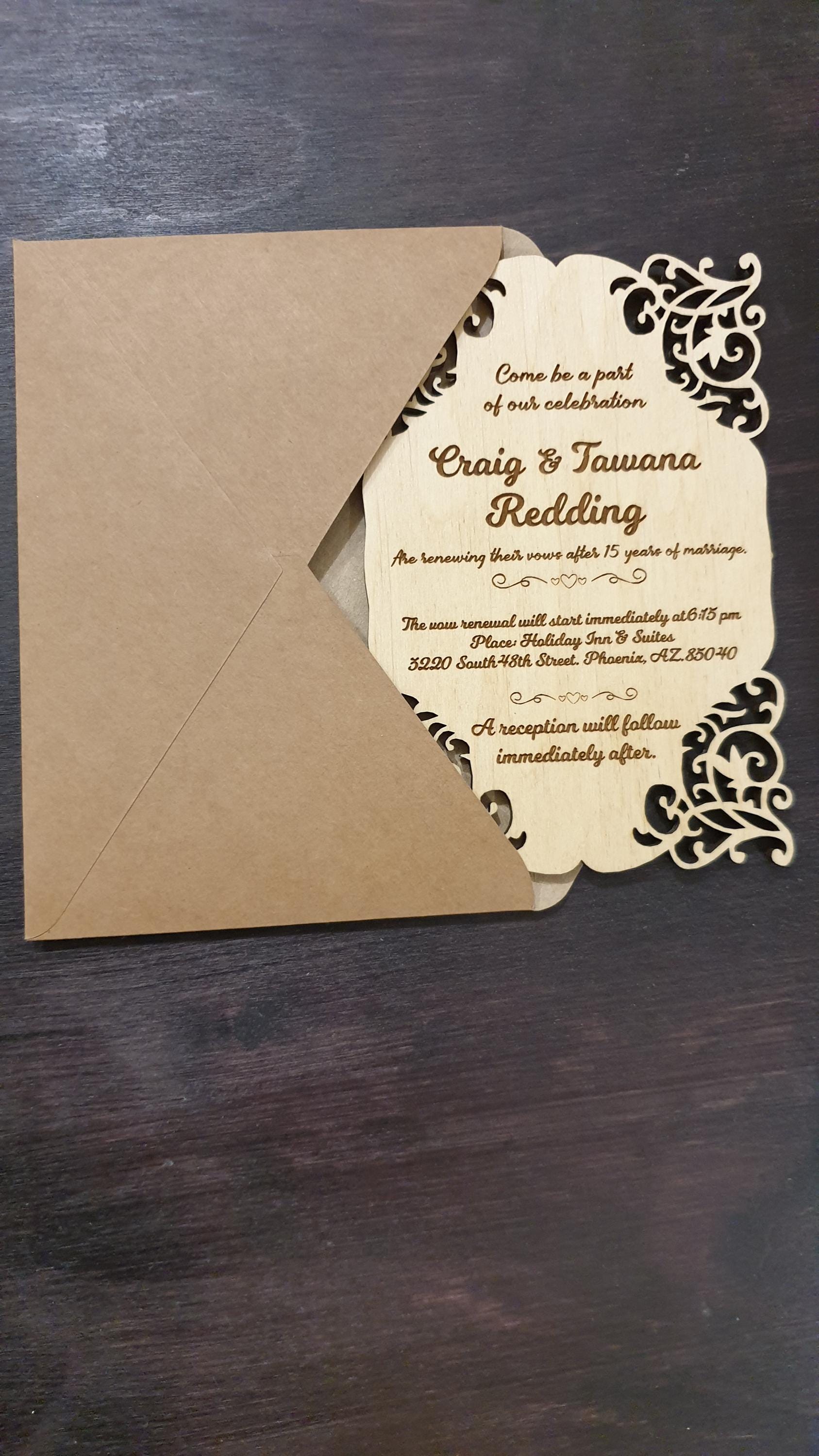 Laser Cut Wooden Wedding Invitation: Rustic Personalized Suite