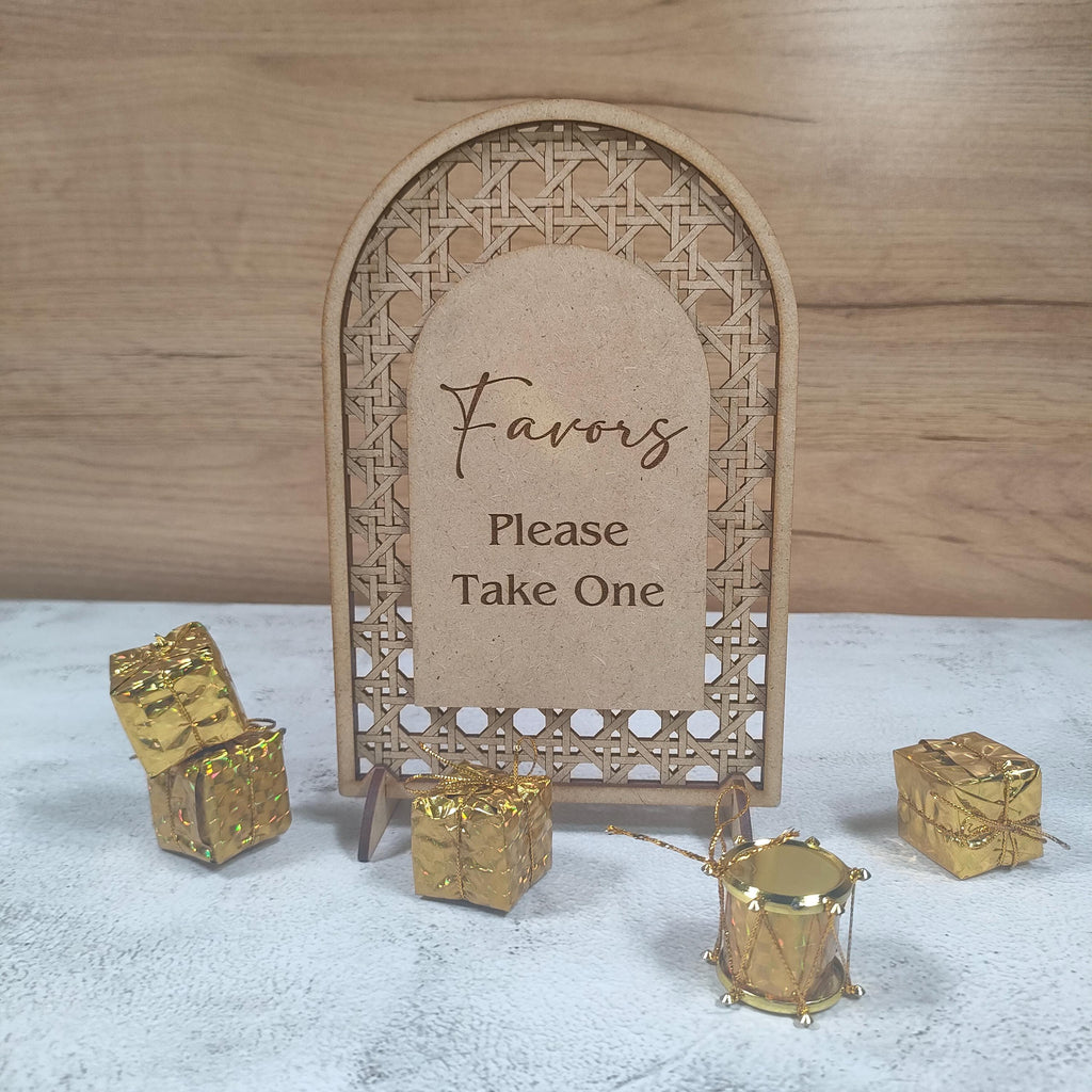 Boho Arch Favors Sign, Rattan Wedding Table Decor, Custom "Please Take One" Sign for Bridal Shower