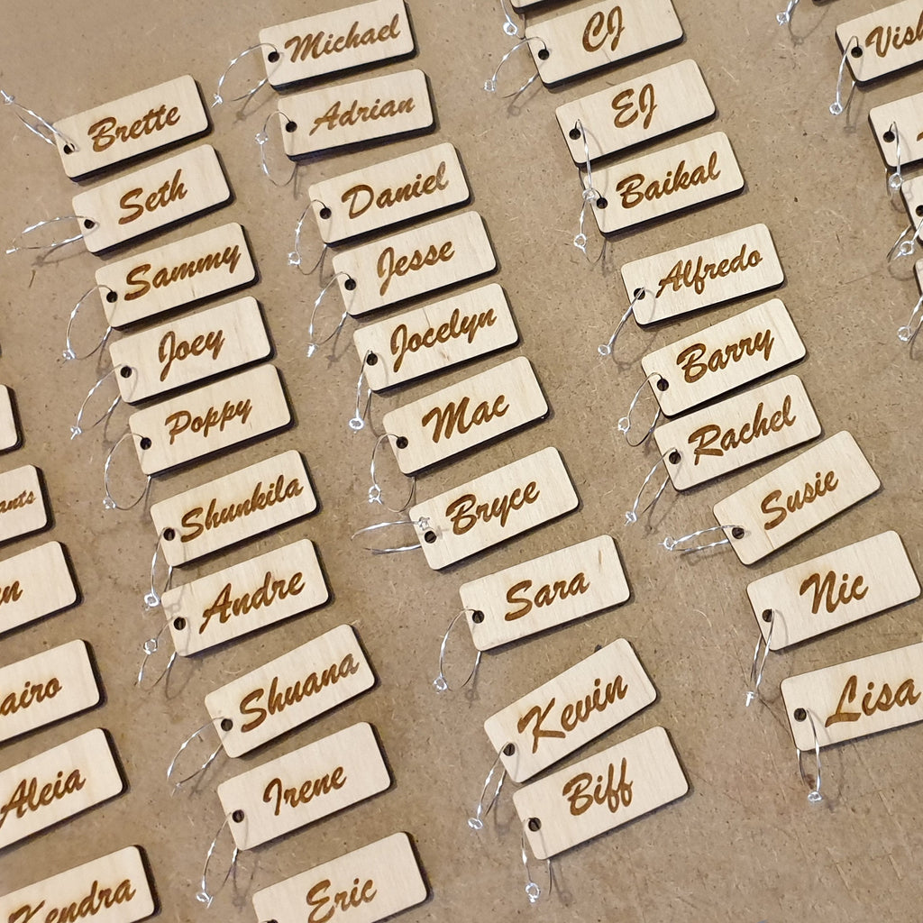 Personalized Plywood Wine Charms: Engraved Wedding Favors