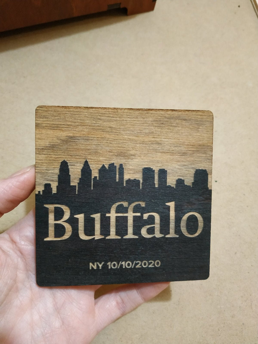 Custom Skyline Wedding Coasters: Personalized Favors, Save the Date