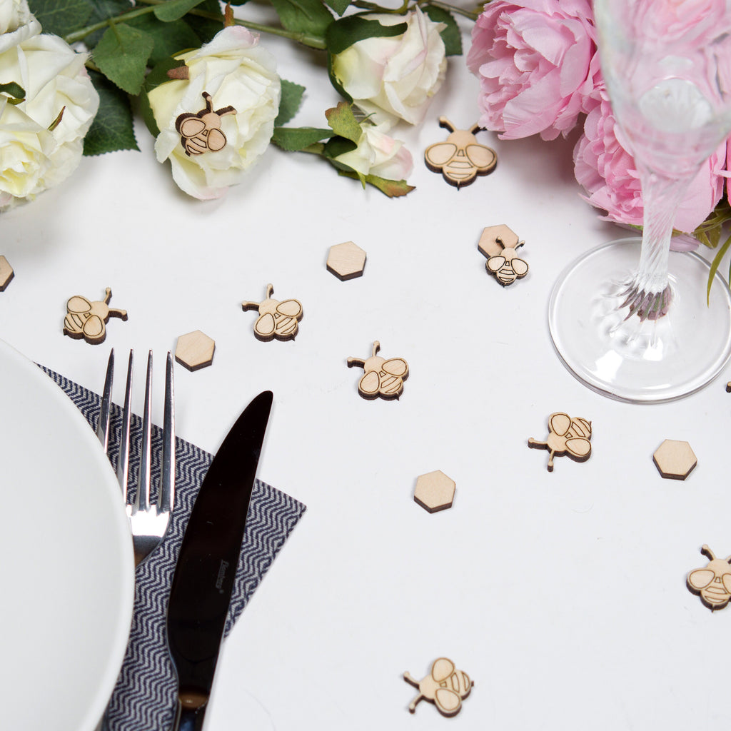 Bee Wedding Confetti: Biodegradable Wood Table Decorations (50+ pcs)