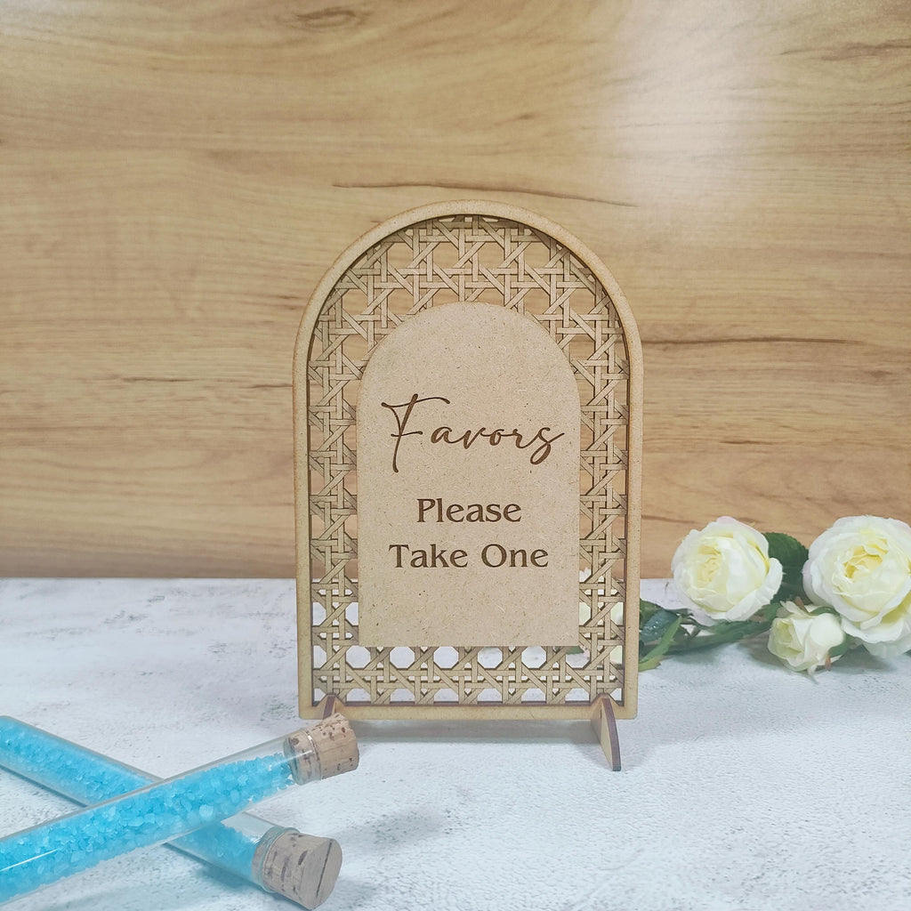 Boho Arch Favors Sign, Rattan Wedding Table Decor, Custom "Please Take One" Sign for Bridal Shower