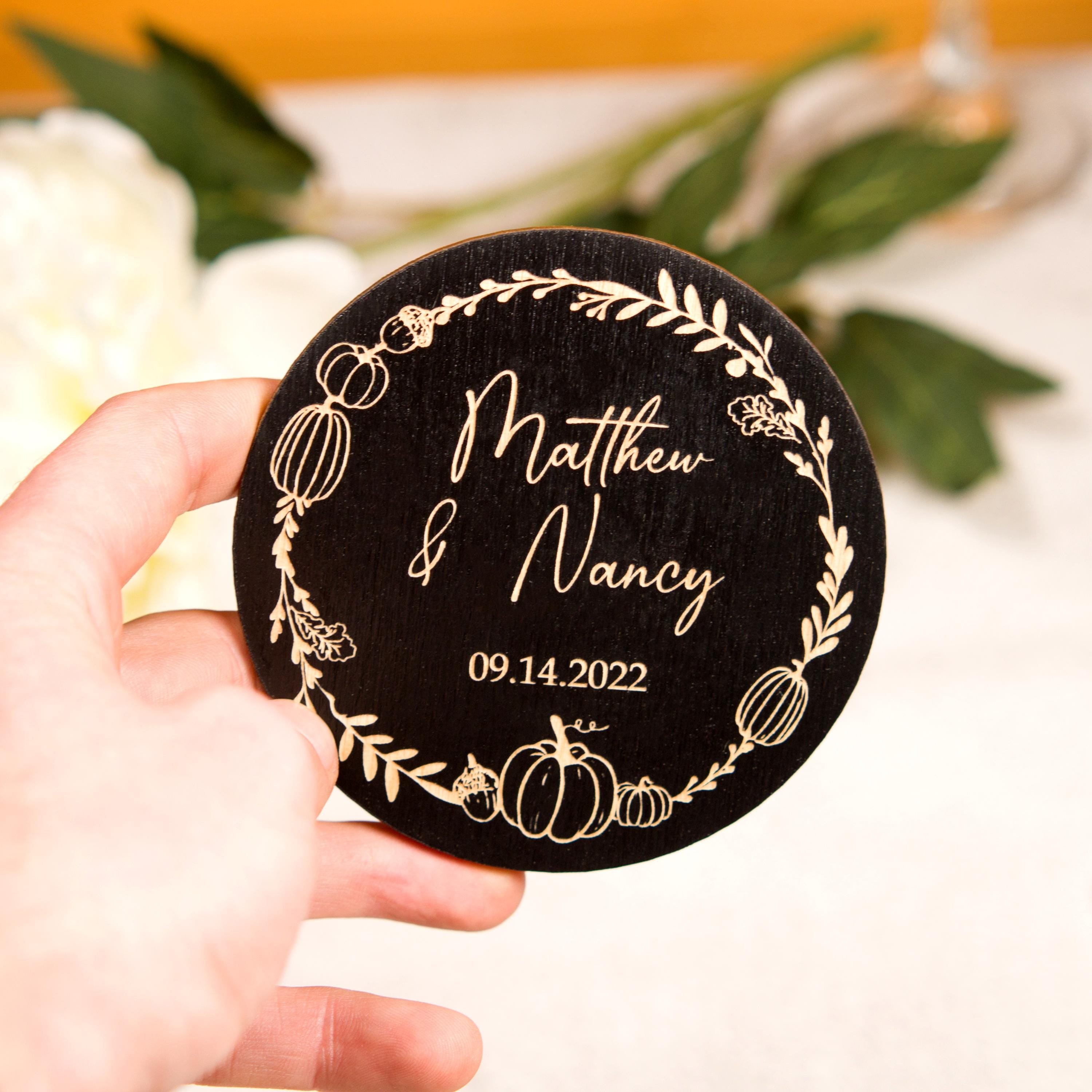 Personalized Wooden Wedding Coasters: Rustic Fall Decor Favors