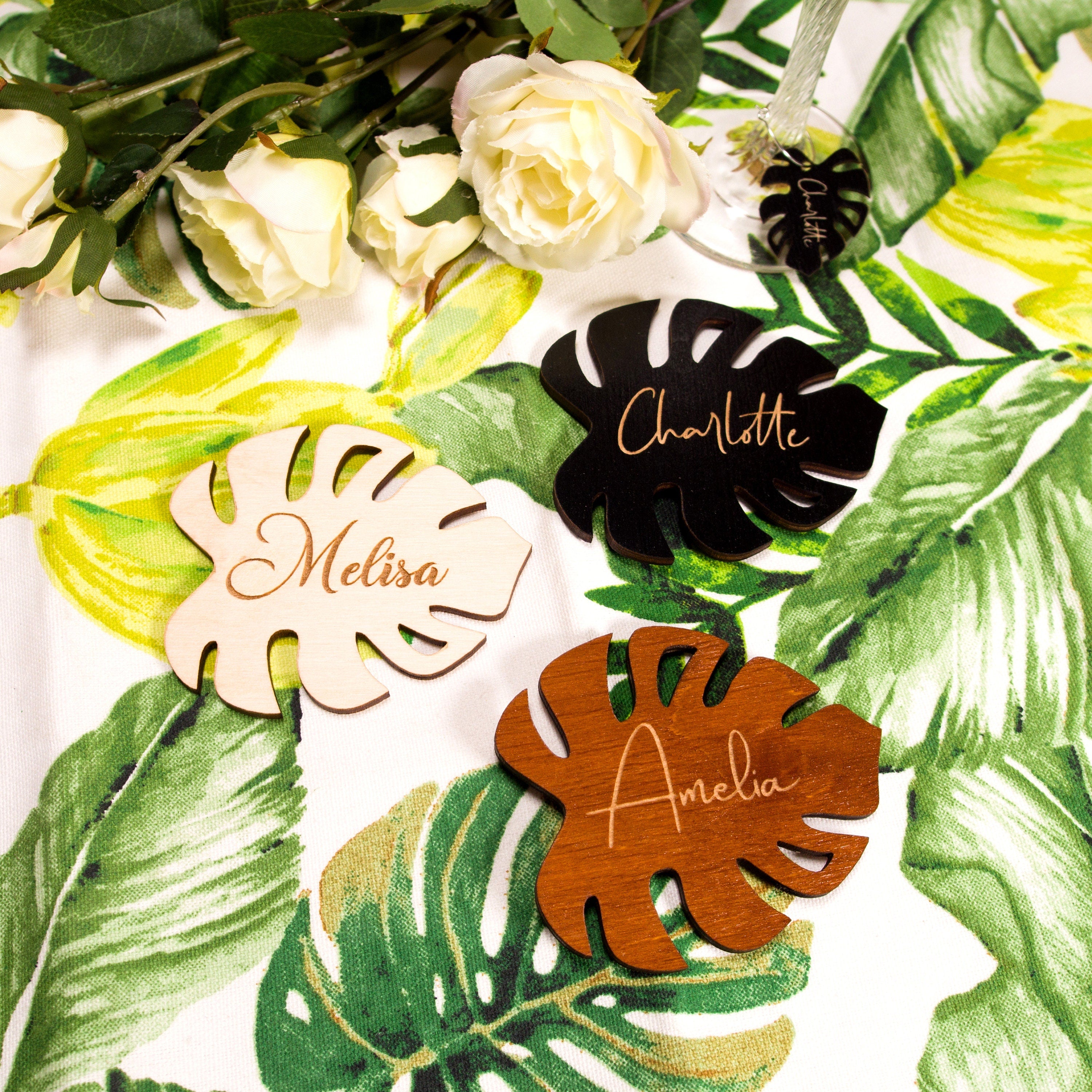 Monstera Leaf Wedding Place Cards: Tropical Wedding Favours