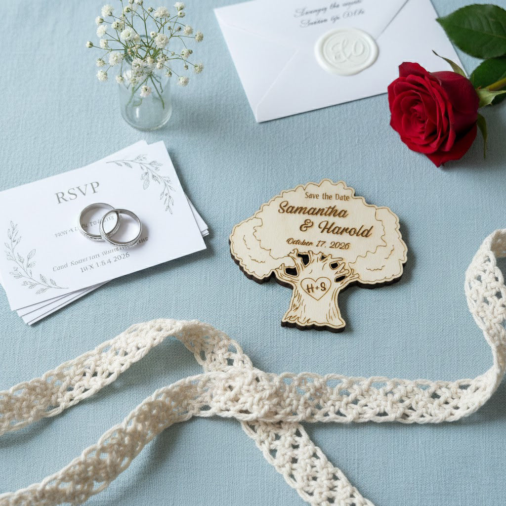 Personalized Oak Tree Wedding Favors — Custom Engraved Wooden Guest Keepsakes