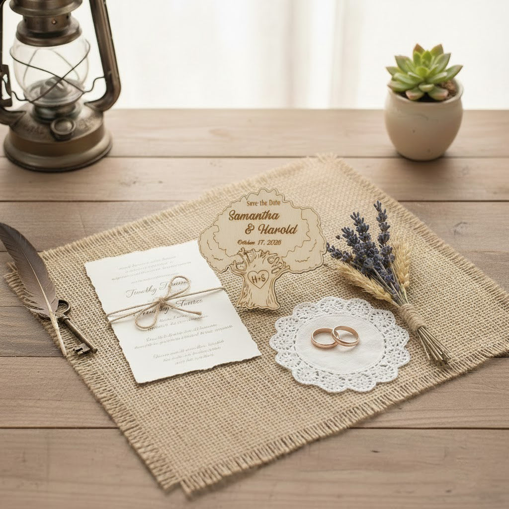 Personalized Oak Tree Wedding Favors — Custom Engraved Wooden Guest Keepsakes