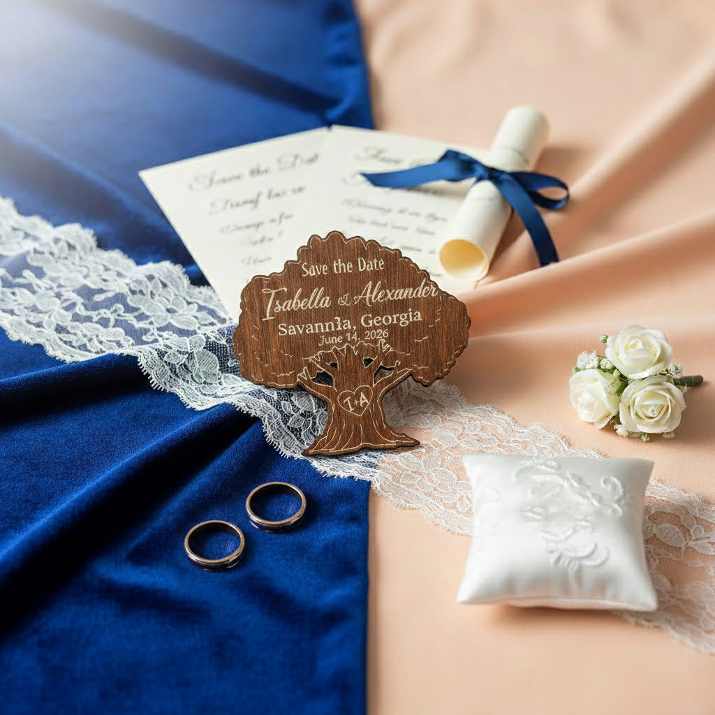 Personalized Oak Tree Wedding Favors — Custom Engraved Wooden Guest Keepsakes