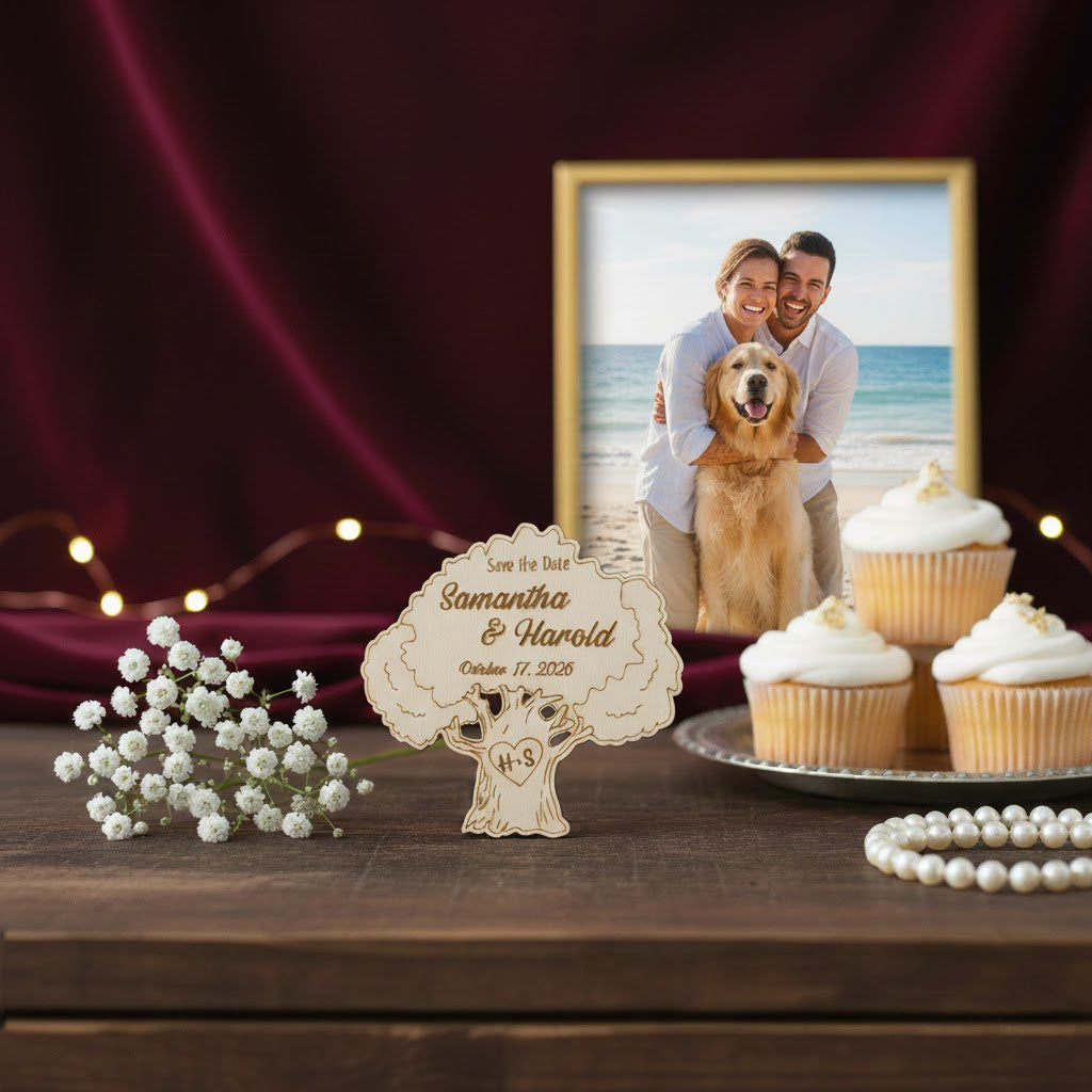 Personalized Oak Tree Wedding Favors — Custom Engraved Wooden Guest Keepsakes