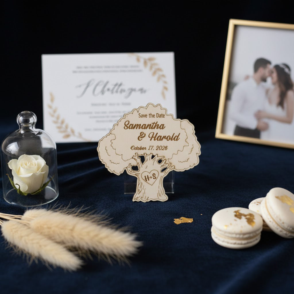 Personalized Oak Tree Wedding Favors — Custom Engraved Wooden Guest Keepsakes