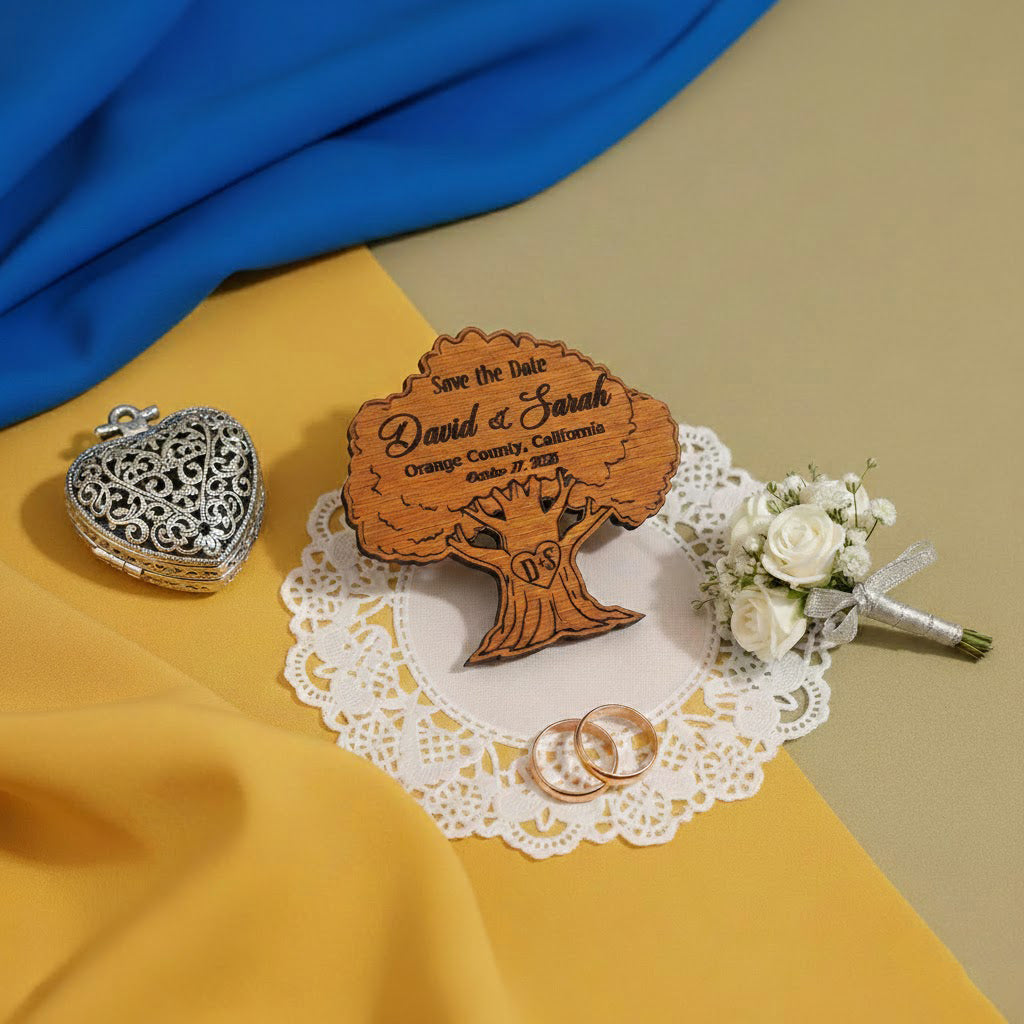 Personalized Oak Tree Wedding Favors — Custom Engraved Wooden Guest Keepsakes