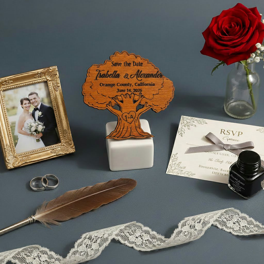 Personalized Oak Tree Wedding Favors — Custom Engraved Wooden Guest Keepsakes